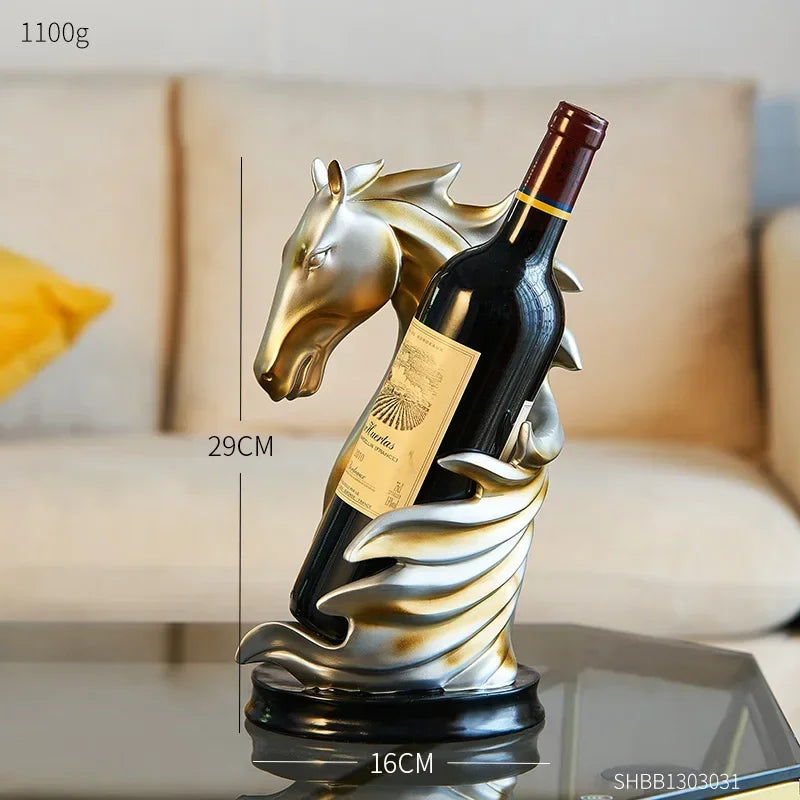 Suporte para Vinho Cavalo Decorativo de Resina Estilo Luxo